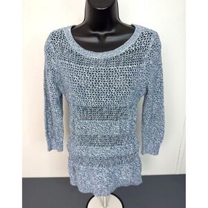Caslon Womens Open Knit Top Pullover Size Medium Dust Blue